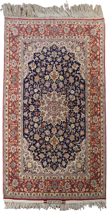 Vegetable Dye Navy Blue and Red Signed Isfahan Persian Rug 5x7