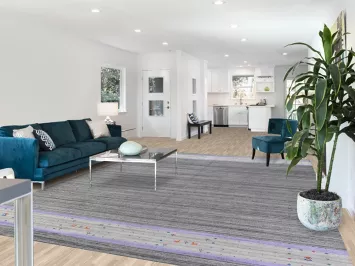 Striped Gray Wool Oriental Area Rug 9x13