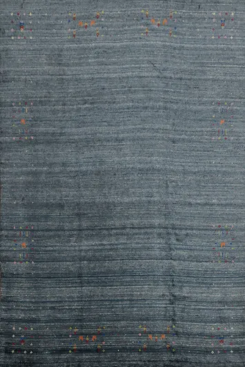 Stylish Gabbeh Blue Area Rug 8x10 with Subtle Decorative Color Accents