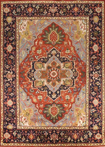Orange Wool Heriz Serapi Indian Large Rug 10x14