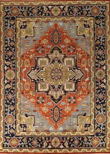Geometric Wool Heriz Serapi Indian Area Rug 9x12