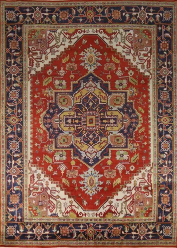 Wool Medallion Heriz Serapi Indian Area Rug 9x12