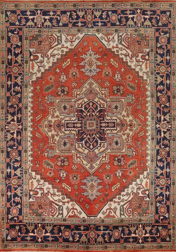 Wool Medallion Heriz Serapi Indian Area Rug 9x12