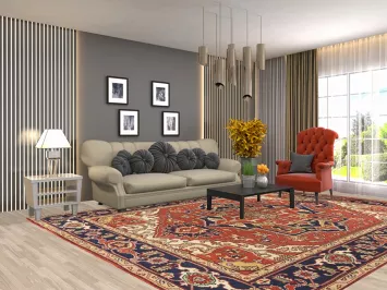 Orange Wool Medallion Heriz Serapi Indian Area Rug 9x12