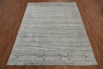 Silver Gray Wool Striped Gabbeh Indian Area Rug 8x10