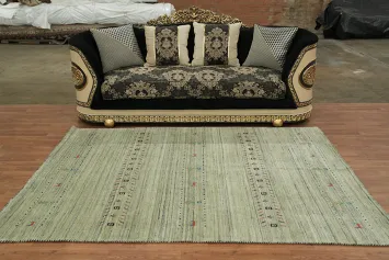 Contemporary Rug with a Minimalistic Green and Patterned Design 5x8