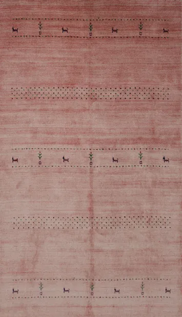 Soft Pink Gabbeh Area Rug 5x8 with Animal Patterns for Elegance