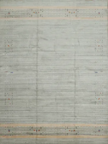 Light Gray Modern Gabbeh Area Rug with Artistic Patterns and Borders 9x12