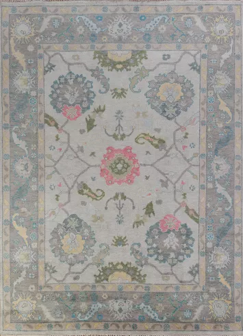 Gray Floral Oushak Indian Area Rug 8x10
