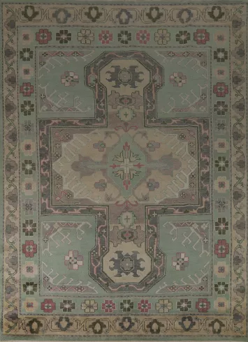 Green Geometric Oushak Indian Area Rug 7x10