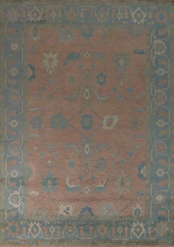 Pink & Blue Floral Oushak Indian Area Rug 9x12