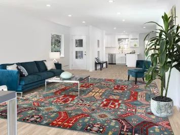 All-Over Geometric Kazak Oriental Area Rug 9x12