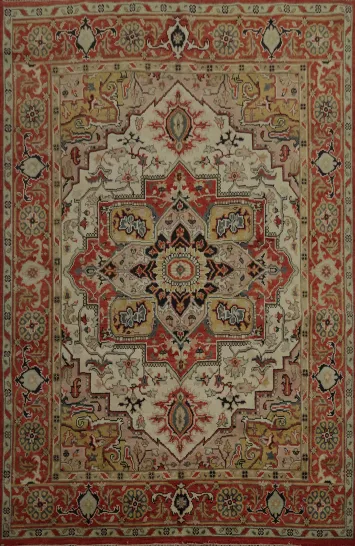 Classic Heriz Serapi Area Rug 8x10 Featuring Grand Ethnic Patterns