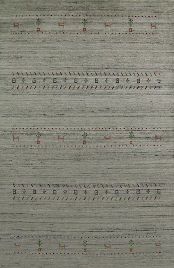 Striped Wool Green Gabbeh Oriental Area Rug 5x8