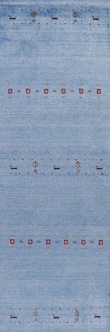 Blue Handmade Gabbeh Indian Runner Rug 3x10