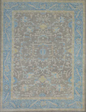Vegetable Dye Brown Oushak Turkish Area Rug 9x12