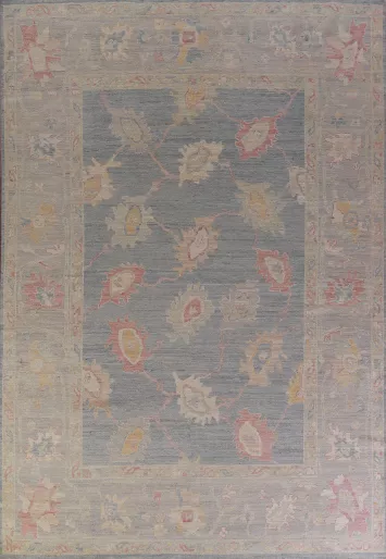 Vegetable Dye Blue Oushak Turkish Area Rug 9x12