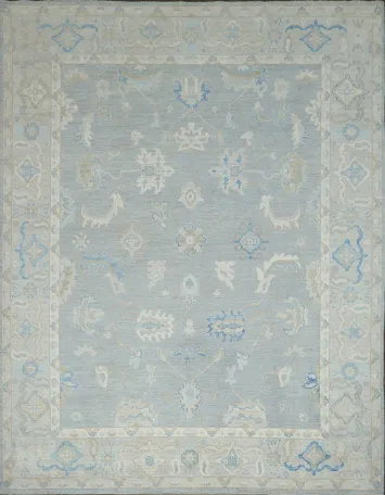 Vegetable Dye Gray Oushak Turkish Area Rug 9x12