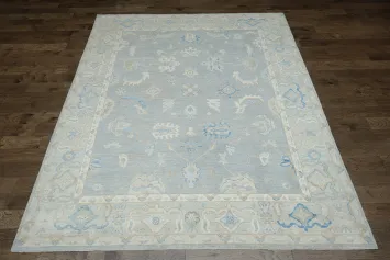 Vegetable Dye Gray Oushak Turkish Area Rug 9x12