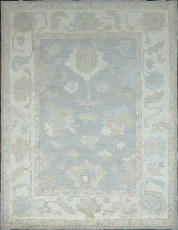 Vegetable Dye Gray Oushak Turkish Area Rug 9x12