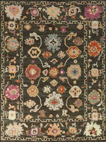 Vegetable Dye Brown & Green Oushak Turkish Area Rug 8x10