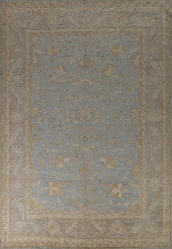 Vegetable Dye Blue Oushak Turkish Area Rug 9x12