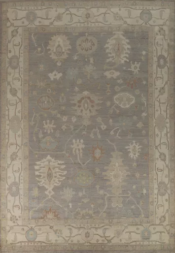 Vegetable Dye Floral Oushak Turkish Area Rug 9x12