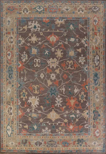 Vegetable Dye Floral Oushak Turkish Area Rug 9x12