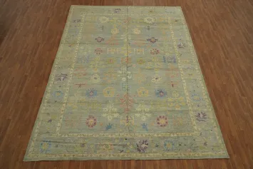 Vegetable Dye Floral Oushak Turkish Large Rug 10x14