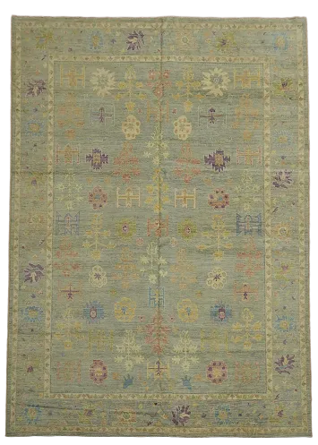 Vegetable Dye Floral Oushak Turkish Large Rug 10x14
