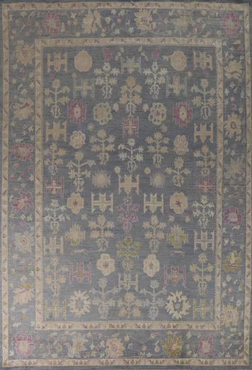 Vegetable Dye Blue Oushak Turkish Area Rug 9x12