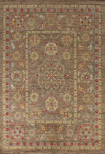 Vegetable Dye Brown Oushak Turkish Area Rug 6x9