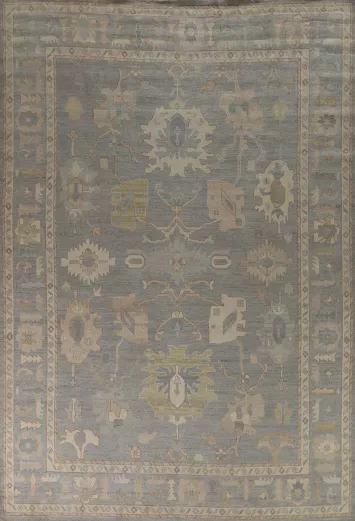 Vegetable Dye Gray Blue Oushak Turkish Area Rug 9x12