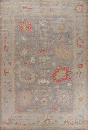 Vegetable Dye Floral Oushak Turkish Area Rug 9x12