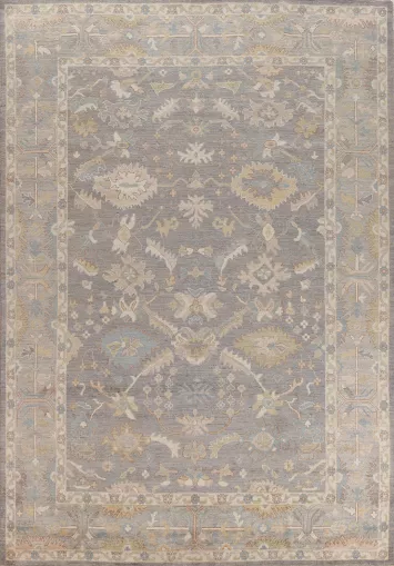 Vegetable Dye Gray Oushak Turkish Area Rug 9x12