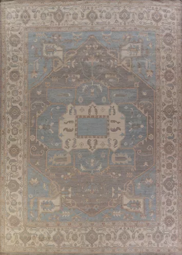 Vegetable Dye Blue Oushak Turkish Large Rug 12x14