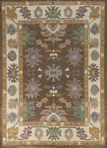Vegetable Dye Brown Oushak Turkish Area Rug 6x9