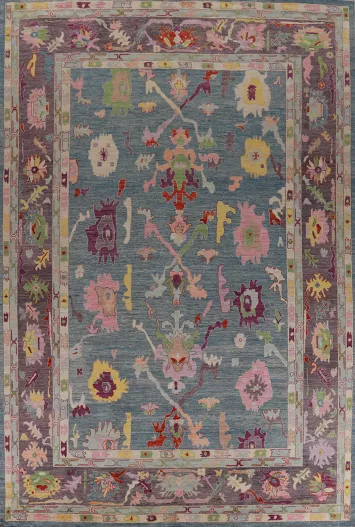 Vegetable Dye Blue Oushak Turkish Large Rug 10x14