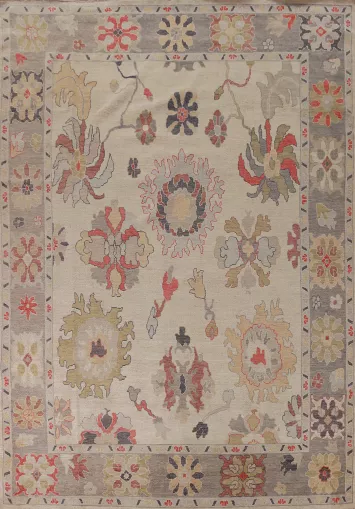 Vegetable Dye Floral Oushak Turkish Area Rug 9x12