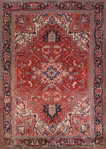 Vegetable Dye Wool Geometric Heriz Serapi Persian Area Rug 9x12