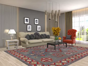 Geometric Wool Kazak Vegetable Dye Area Rug 8x10