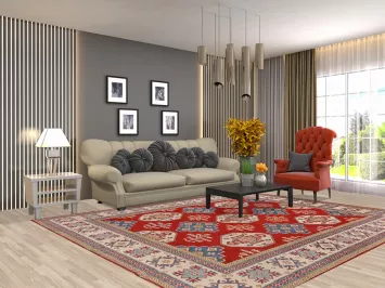 All-Over Geometric Wool Kazak Vegetable Dye Area Rug 8x10