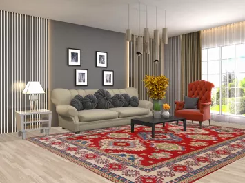 Red Vegetable Dye Wool Kazak Oriental Area Rug 8x11