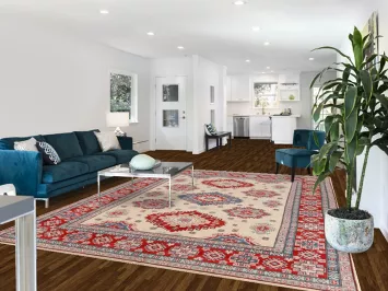 Vegetable Dye Ivory Wool Kazak Oriental Area Rug 8x11