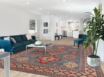 Geometric Gray Kazak Vegetable Dye Area Rug 10x13