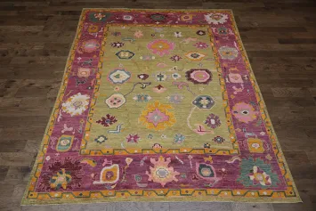 Vegetable Dye Floral Oushak Turkish Area Rug 9x12