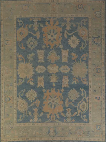 Vegetable Dye Blue Oushak Turkish Area Rug 8x10