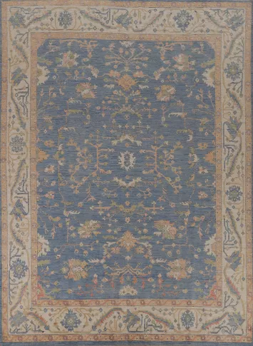 Handmade Blue Oushak Vegetable Dye Area Rug 8x10