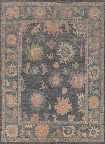 Vegetable Dye Blue Gray Oushak Turkish Area Rug 8x10