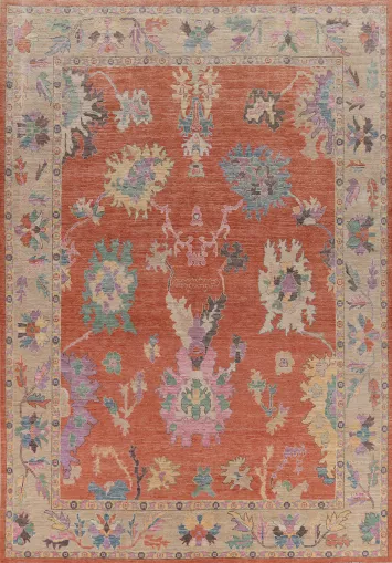 Vegetable Dye Orange Oushak Oriental Area Rug 9x12